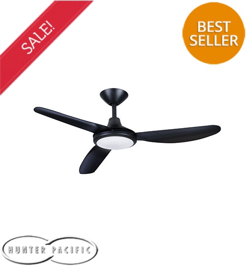 Hunter Pacific Polar 56" DC Motor Ceiling Fan with 18W Tricolour Dimmable LED Light & 6 Speed Remote - Matt Black